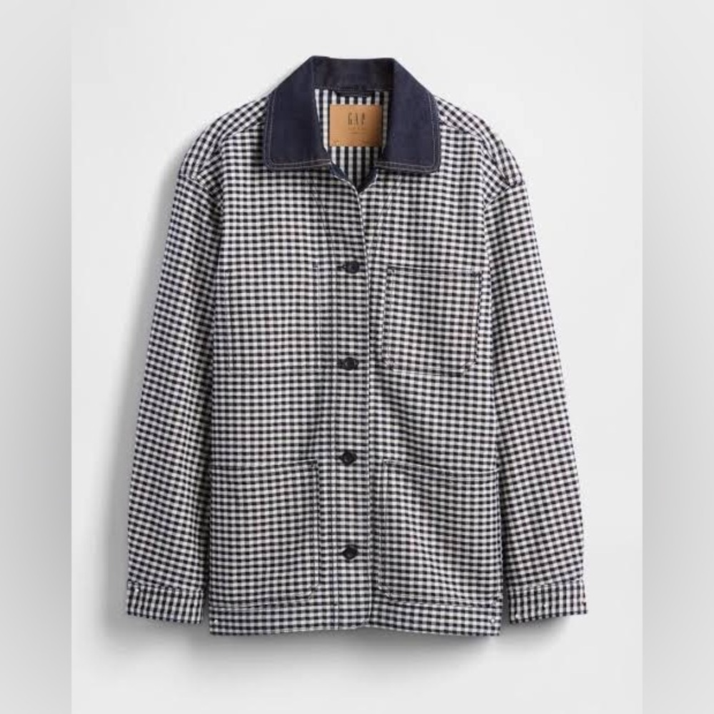 GAP Doen
Blackish Blue White Checkered Jacket with Dark Blue denim Collar